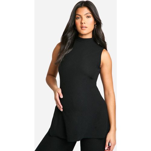 Top a collo alto Premaman a coste morbide con spacco laterale - boohoo - Modalova