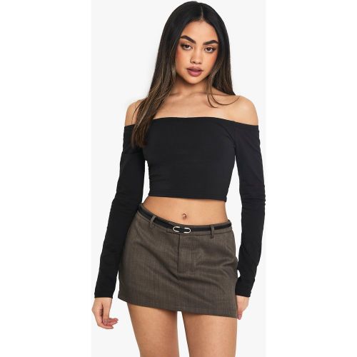 Top Crop Básico De Manga Larga Con Escote Barco - boohoo - Modalova