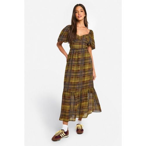 Vestido Maxi De Cuadros Con Mangas Abullonadas - boohoo - Modalova