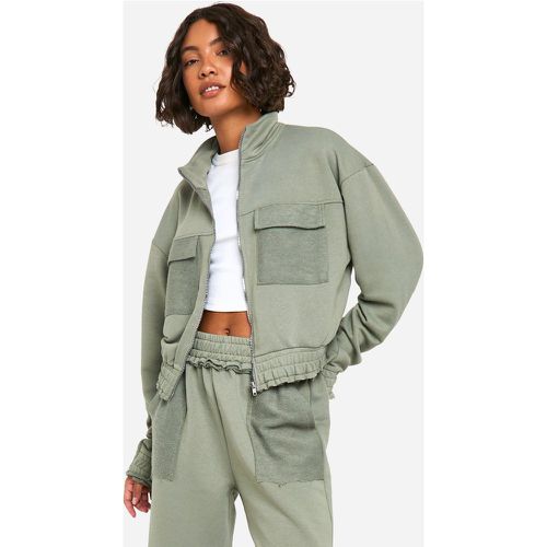 Giacca Bomber Tall con zip sul retro, rovescio a ricci e tasche - boohoo - Modalova