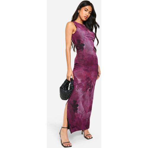 Vestito maxi in rete con stampa a fiori e scollo a vogatore - boohoo - Modalova