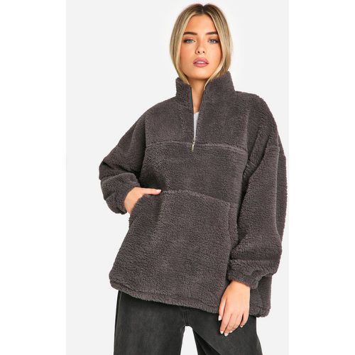 Sudadera Oversize De Borreguito Con Cremallera A La Mitad - boohoo - Modalova