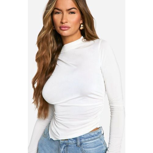 Top seducente drappeggiato davanti con fondo asimmetrico - boohoo - Modalova