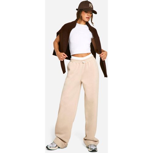 Pantaloni tuta Tall con risvolti sul fondo, fascia in vita a contrasto - boohoo - Modalova