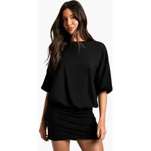 Miniabito T-shirt con ruches, Nero - boohoo - Modalova