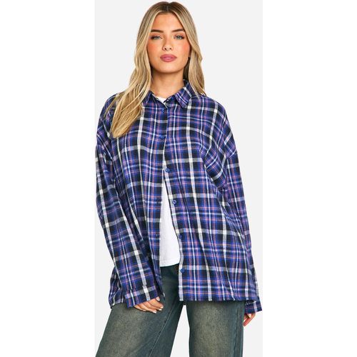 Camisa Oversize De Cuadros, Azul - boohoo - Modalova