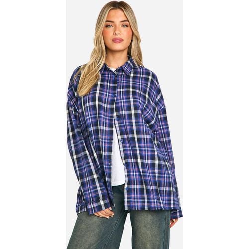 Camicia oversize a quadri, Azzurro - boohoo - Modalova