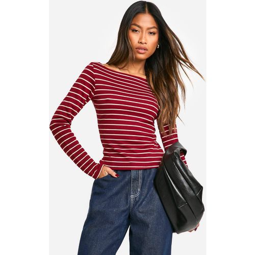 Top a maniche lunghe a righe, Rosso - boohoo - Modalova