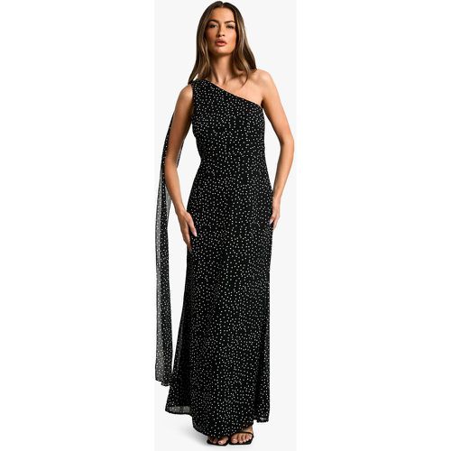 Vestito maxi drappeggiato in chiffon a pois - boohoo - Modalova