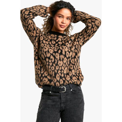 Jersey Oversize De Punto Cardado Con Estampado De Leopardo Y Cuello De Caja - boohoo - Modalova