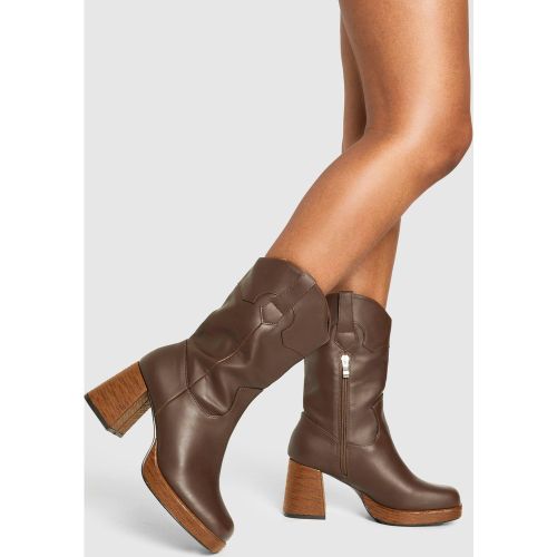 Botas Tobilleras Con Plataforma Y Tacón De Madera - boohoo - Modalova