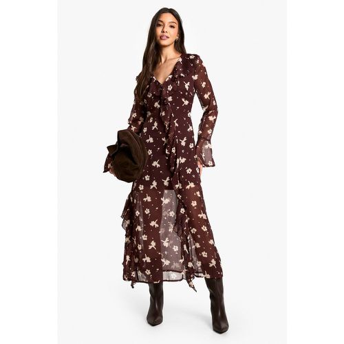 Vestido Midaxi De Flores Oscuras Con Volante - boohoo - Modalova