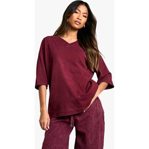 Camiseta Oversize Sobreteñida Con Escote De Pico - boohoo - Modalova