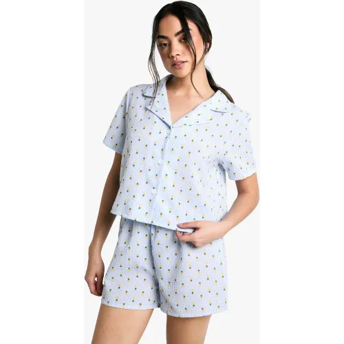 Pijama De Pantalón Corto Y Camisa Con Estampado De Piñas - boohoo - Modalova
