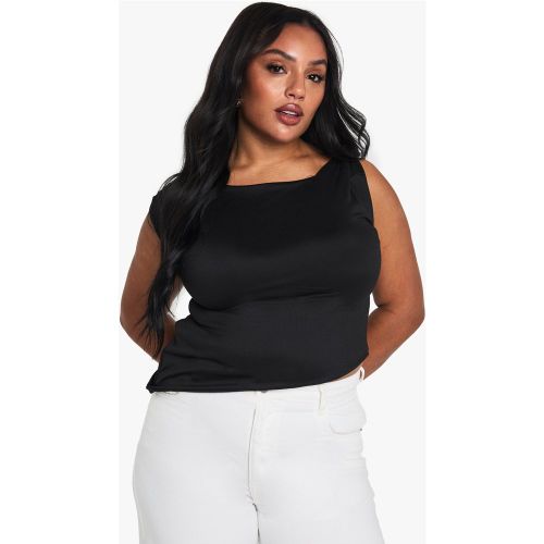 Top Plus Size asimmetrico con spalle scoperte e nodo - boohoo - Modalova