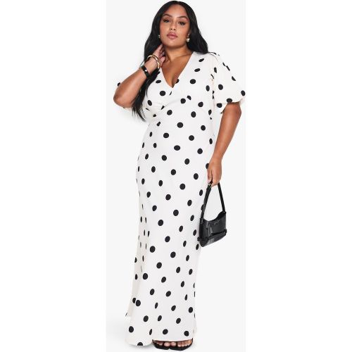 VESTITO MAXI PLUS A POIS, Bianco - boohoo - Modalova