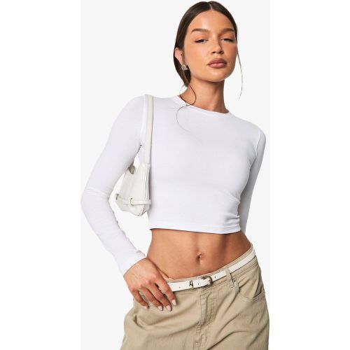 Top Crop Básico De Manga Larga Con Cuello De Caja De - boohoo - Modalova