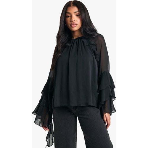 Ruffle flare sleeve blouse, Nero - boohoo - Modalova