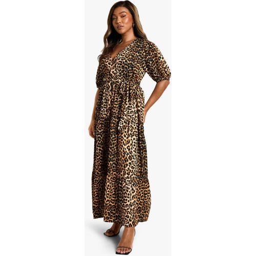 Vestido Plus Holgado Escalonado Cruzado De Tela Con Estampado De Leopardo - boohoo - Modalova