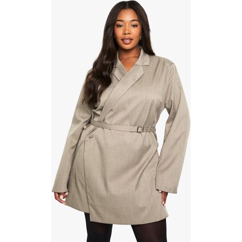 Vestido Americana Plus Jaspeado Con Cinturón - boohoo - Modalova