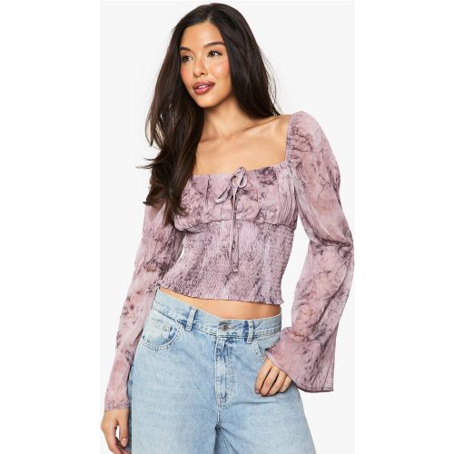 Blusa in chiffon a fiori increspata con laccetti frontali - boohoo - Modalova