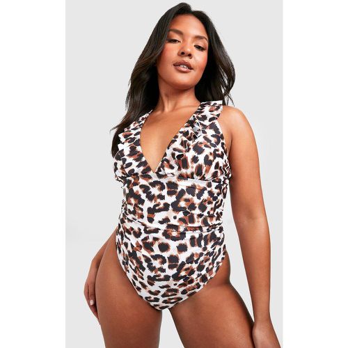 Bañador Plus Escotado Con Volante Y Estampado Animal - boohoo - Modalova