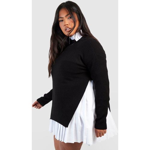 Maglione a tunica Plus Size in punto muschio con spacco laterale - boohoo - Modalova