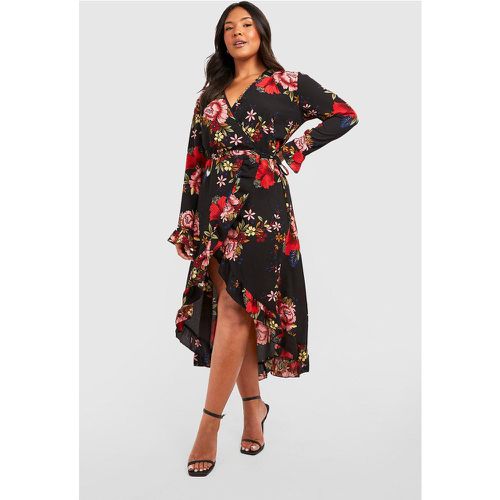 Vestido Plus Midi Cruzado Con Estampado De Flores - boohoo - Modalova