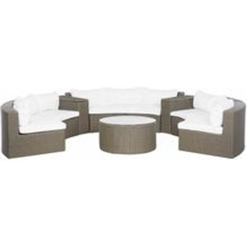 Gartenmöbel Set Braun Rattan u. Aluminium Halbrund Modern 9-Sitzer Sofa mit Couchtisch Kissen Cremeweiß Terrasse Outdoor Lounge Set 6-Teilig - BELIANI - Modalova