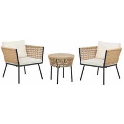 Balkonset Natürlich Rattan 2 Stühle 1 Couchtisch Sitzkissen Rückenkissen Hellbeige Stahlgestell Schwarz Gartenmöbelset Terasse Balkon Grtenmöbel - BELIANI - Modalova