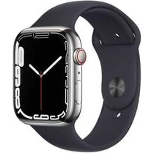 Watch Series 7 (2021) GPS + Cellular 45 mm - Rostfreier Stahl Silber - Sportarmband Schwarz - Apple - Modalova