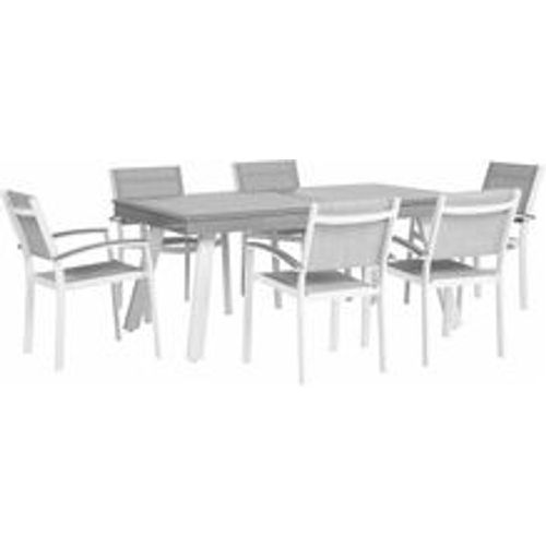 Gartenmöbel Set Weiß Aluminium Grau Kunstholz 6-Sitzer Terrasse Outdoor Modern Tisch Ausziehbar 175-255 x 100 cm 6 Stühle mit - BELIANI - Modalova