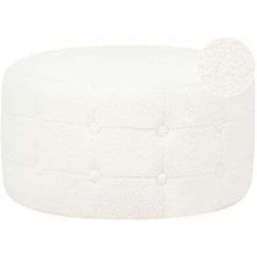 Pouf Weiß Bouclé ⌀ 55 cm mit Knopfsteppung Rund Modern Glamourös Sitzhocker Ottoman Fußhocker Schemel für Wohnzimmer Schlafzimmer - BELIANI - Modalova