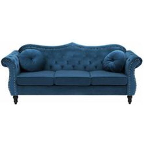 Sofa Blau Samtstoff 3-Sitzer Chesterfield Stil Retro Zierkissen Wohnzimmer - BELIANI - Modalova