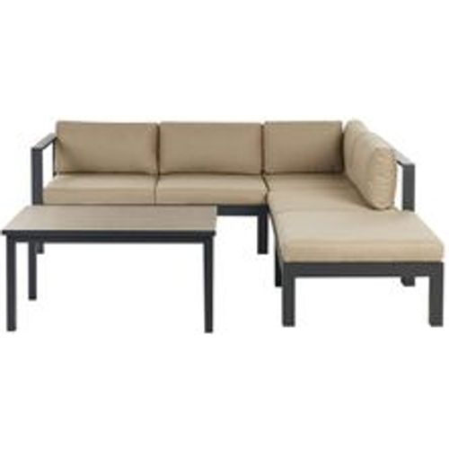 Lounge Set Schwarz Aluminium mit Auflagen Sandbeige Stoff Skandi Modern 5-Sitzer Ecksofa Tisch Ottomane Terrasse Garten Möbel - BELIANI - Modalova