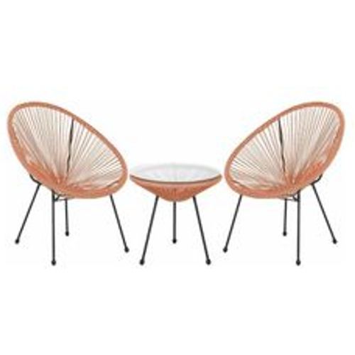 Balkonset Orange Polyrattan Beistelltisch mit 2 Stühlen Spaghetti-Optik Modern Mexikanischer Stil Outdoor Balkon Terrasse Garten Möbel - BELIANI - Modalova