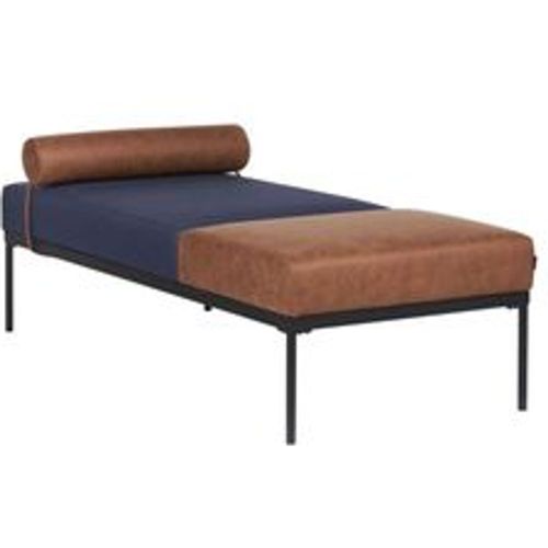 Chaiselongue Dunkelblau u. Braun Leinenoptik Kunstleder Zweifarbig mit Schwarzen Metallbeinen Kissen Elegant für Wohnzimmer - BELIANI - Modalova