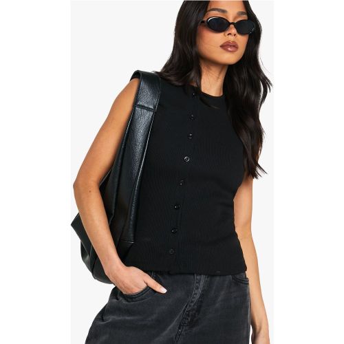 Top Sin Mangas De Canalé Grueso Con Botones - boohoo - Modalova