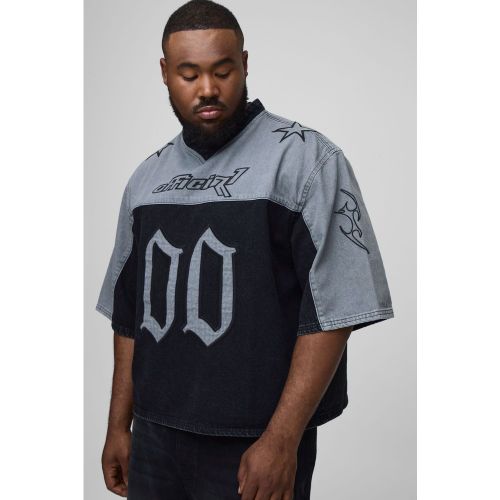Grande taille - T-shirt oversize en jean à broderie - 4XL - Boohooman - Modalova