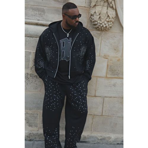 Grande taille - Sweat à capuche oversize zippé à strass - 2XL - Boohooman - Modalova