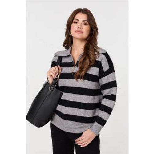 Striped Zip Neck Collared Pullover women's Sweater in - Izabel London - Modalova