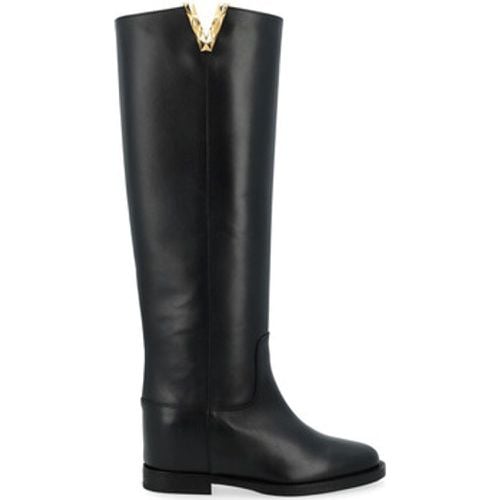 Damenstiefel Stiefel aus schwarzem Leder mit goldenem - Via Roma 15 - Modalova