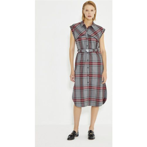 Kleider Grey Checked Sleeveless Leather Piping Shirt Dress - Just Like You - Modalova