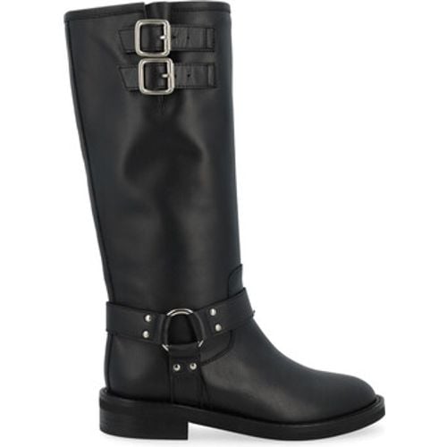 Damenstiefel Biker-Stiefel aus schwarzem Leder mit silbernen - Via Roma 15 - Modalova