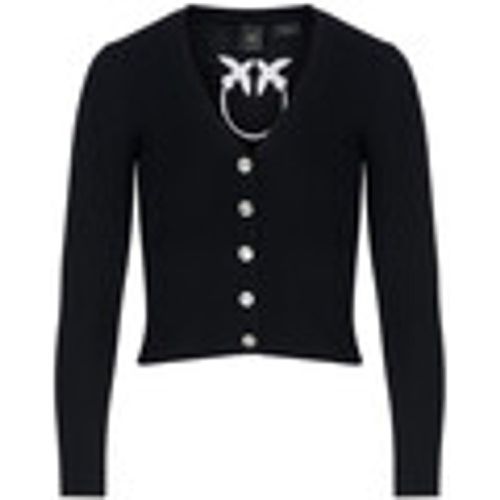 Maglione Cardigan a coste nero con intarsio logato - pinko - Modalova