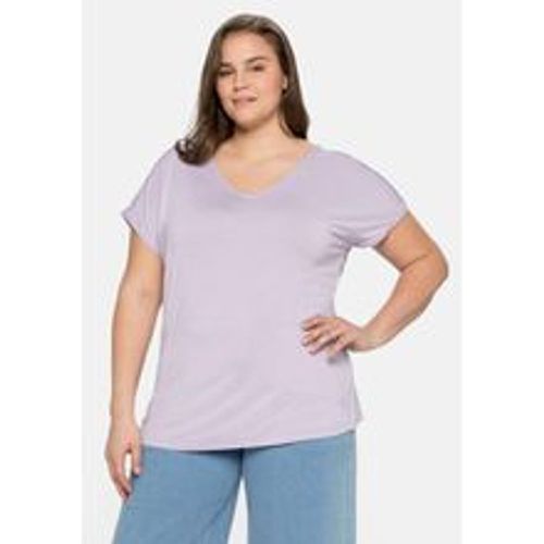Große Größen: T-Shirt mit Spitze an Ärmeln und Schulternaht, lavendel, Gr.52/54 - sheego - Modalova