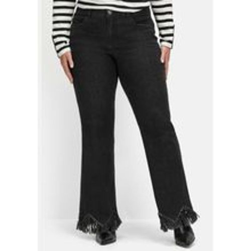 Große Größen: Bootcut-Jeans mit Fransensaum in Zickzack-Form, black Denim, Gr.50 - sheego - Modalova