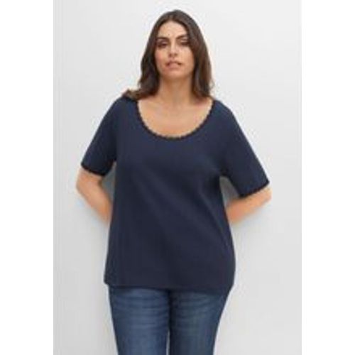 Große Größen: Shirt mit Lochmuster und Spitze, nachtblau, Gr.40/42 - sheego - Modalova