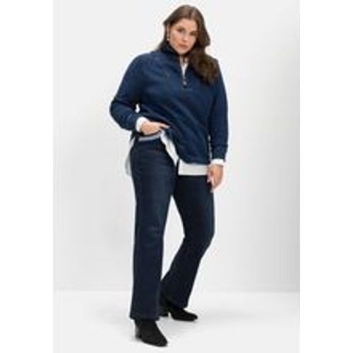 Große Größen: Bootcut-Jeans mit Kontrastdetails, dark blue used Denim, Gr.42 - sheego - Modalova