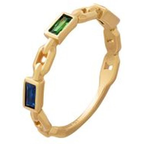 Ring 925 Silber vergoldet Kettendesign Baguette Steine grün blau 925/- Sterling Silber Glasstein grün Glänzend (Größe: 060 (19,1)) - CAI - Modalova